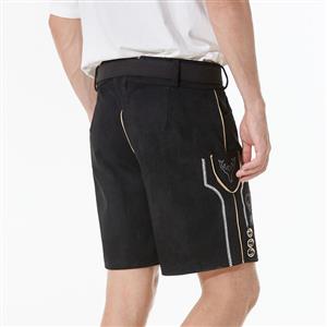 Men's Deluxe Black Special Short Pants and Leather Belt Bavarian Oktoberfest Costume N23352