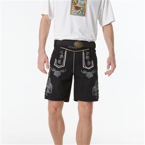 Men's Deluxe Black Special Short Pants and Leather Belt Bavarian Oktoberfest Costume N23352