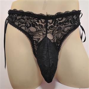 Men's Sexy Black Sheer Lace Elastic G-string Male Undergarments Thong PT18729