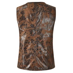 Mens Steampunk Distressed Brown Faux Leather Waistcoat N18522