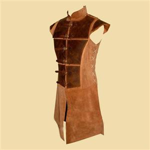 Men's Steampunk Knight PU Leather Armour High Collar Buckles One-piece Gown Tunic Costume N19969