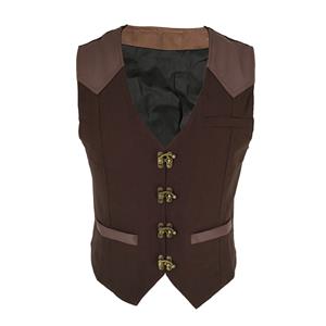 Mens Steampunk Faux Leather Waistcoat Buckles V Neck Party Vest N19048