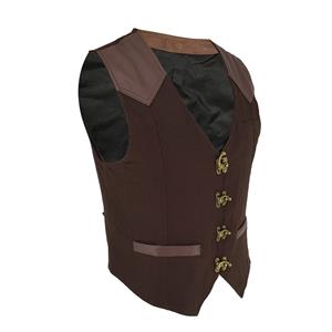 Mens Steampunk Faux Leather Waistcoat Buckles V Neck Party Vest N19048