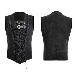 Mens Steampunk Waistcoat Buckles V Neck Lace-up Vest Pirate Costume N19283