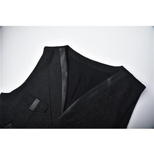 Mens Steampunk Black Brocade Waistcoat Buttons V Neck Party Vest N21041