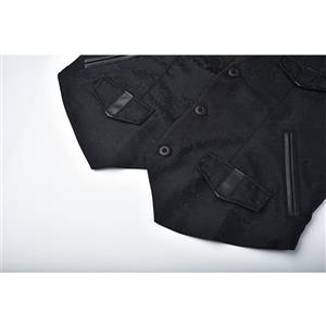 Mens Steampunk Black Brocade Waistcoat Buttons V Neck Party Vest N21041