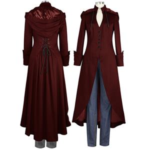 Victorian Gothic Vampire Frock Coat Medieval Renaissance Hoods Lace-up Costume N19982