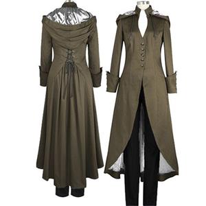 Victorian Gothic Vampire Frock Coat Medieval Renaissance Hoods Lace-up Costume N19984