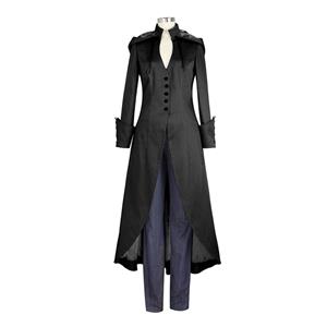 Victorian Gothic Vampire Frock Coat Medieval Renaissance Hoods Lace-up Costume N20998