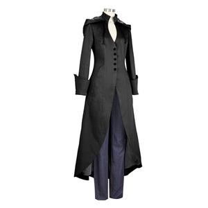 Victorian Gothic Vampire Frock Coat Medieval Renaissance Hoods Lace-up Costume N20998