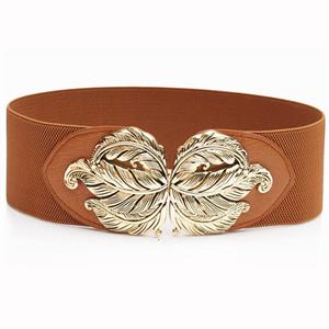 Vintage Metal Leaf Buckle Stretch Wide Waist Belt Waistband For Women N14832