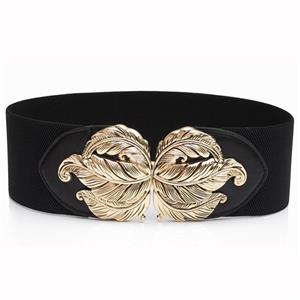 Vintage Metal Leaf Buckle Stretch Wide Waist Belt Waistband For Women N14834