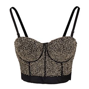 Sexy Punk Metallic Beads B Cup Spaghetti Straps Bustier Bra Clubwear Crop Top N19233