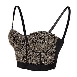 Sexy Punk Metallic Beads B Cup Spaghetti Straps Bustier Bra Clubwear Crop Top N19233