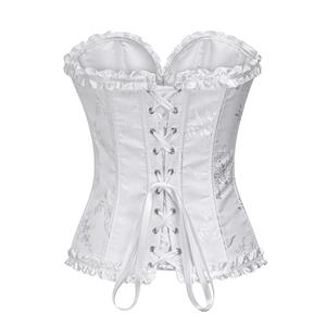 Victorian Gothic Milky Brocade Plastic Boned Ruffle Waist Cincher Body Shaper Overbust Corset N22414