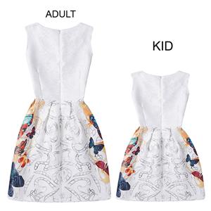 Mom＆Me Family Matching White Vintage Sleeveless Printed A-Line Casual Dress N15515