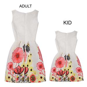 Mom＆Me Family Matching White Vintage Sleeveless Flower Print A-Line Casual Dress N15516