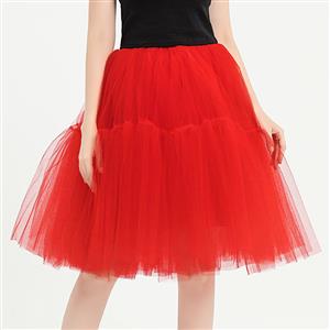 Elegant Red Multi-layer Organza Outer Elastic Band High-waisted Gauze Skirt HG20212