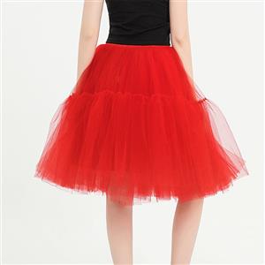 Elegant Red Multi-layer Organza Outer Elastic Band High-waisted Gauze Skirt HG20212