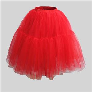 Elegant Red Multi-layer Organza Outer Elastic Band High-waisted Gauze Skirt HG20212