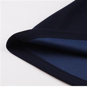 Navy-blue See-through Mesh Patchwork Turndown Collar Flare Sleeve High Waist Swing Dress N22997