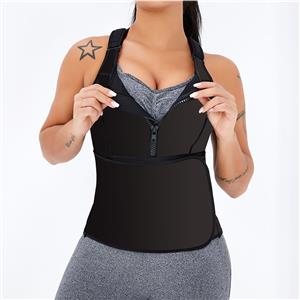 Sexy Black Neoprene Sport Waist Training Zipper Vest Corset With Waistband N20883