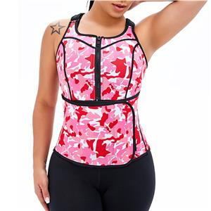 Sexy Camouflage-pink Neoprene Sport Waist Training Zipper Vest Corset With Waistband N20884