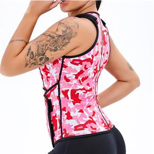 Sexy Camouflage-pink Neoprene Sport Waist Training Zipper Vest Corset With Waistband N20884