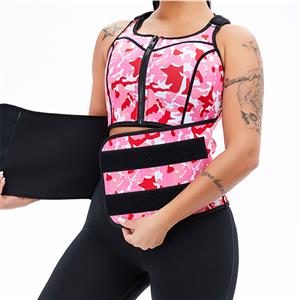 Sexy Camouflage-pink Neoprene Sport Waist Training Zipper Vest Corset With Waistband N20884