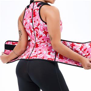 Sexy Camouflage-pink Neoprene Sport Waist Training Zipper Vest Corset With Waistband N20884