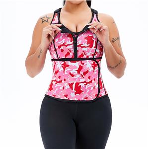 Sexy Camouflage-pink Neoprene Sport Waist Training Zipper Vest Corset With Waistband N20884