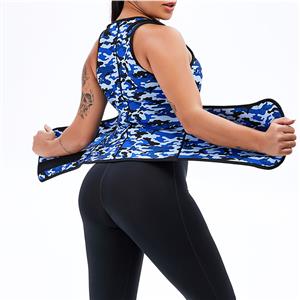 Sexy Camouflage-blue Neoprene Sport Waist Training Zipper Vest Corset With Waistband N20885