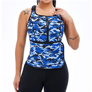 Sexy Camouflage-blue Neoprene Sport Waist Training Zipper Vest Corset With Waistband N20885