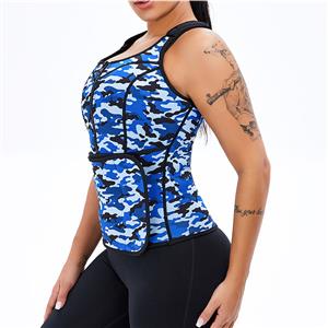 Sexy Camouflage-blue Neoprene Sport Waist Training Zipper Vest Corset With Waistband N20885