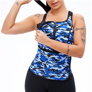 Sexy Camouflage-blue Neoprene Sport Waist Training Zipper Vest Corset With Waistband N20885