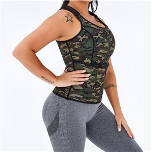 Sexy Camouflage-green Neoprene Sport Waist Training Zipper Vest Corset With Waistband N20886