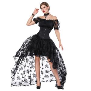 Gothic Off Shoulder Crop Top with Underbust Corset High Low Skirt Sets N18206