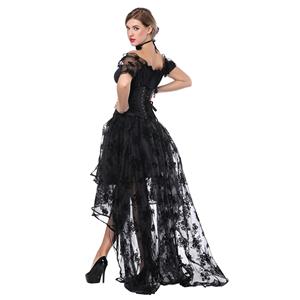 Gothic Off Shoulder Crop Top with Underbust Corset High Low Skirt Sets N18206