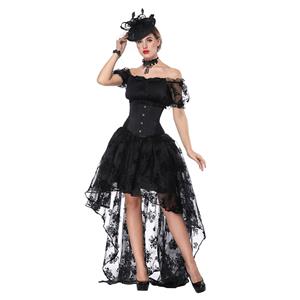 Gothic Off Shoulder Crop Top with Underbust Corset High Low Skirt Sets N18206