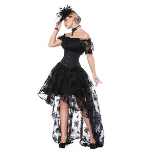 Gothic Off Shoulder Crop Top with Underbust Corset High Low Skirt Sets N18206