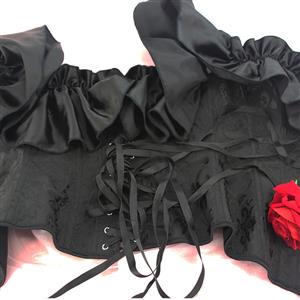 Gothic Black Plastic Boned Ruffles Off-shoulder Strapless Body Shaper Overbust Corset N22349