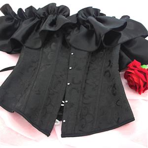 Gothic Black Plastic Boned Ruffles Off-shoulder Strapless Body Shaper Overbust Corset N22349