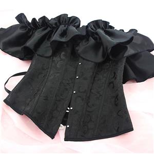 Gothic Black Plastic Boned Ruffles Off-shoulder Strapless Body Shaper Overbust Corset N22349