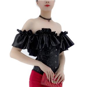 Gothic Black Plastic Boned Ruffles Off-shoulder Strapless Body Shaper Overbust Corset N22349