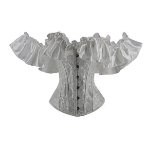 Gothic White Plastic Boned Ruffles Off-shoulder Strapless Body Shaper Overbust Corset N22698