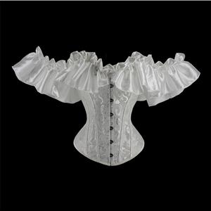 Gothic White Plastic Boned Ruffles Off-shoulder Strapless Body Shaper Overbust Corset N22698