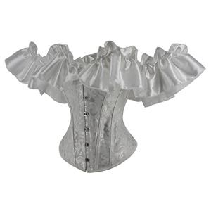 Gothic White Plastic Boned Ruffles Off-shoulder Strapless Body Shaper Overbust Corset N22698