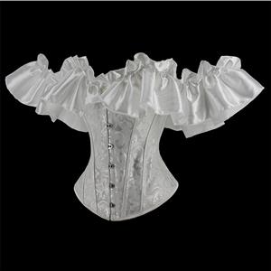 Gothic White Plastic Boned Ruffles Off-shoulder Strapless Body Shaper Overbust Corset N22698