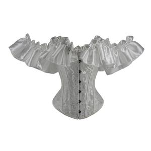 Gothic White Plastic Boned Ruffles Off-shoulder Strapless Body Shaper Overbust Corset N22698