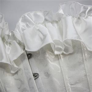 Gothic White Plastic Boned Ruffles Off-shoulder Strapless Body Shaper Overbust Corset N22698